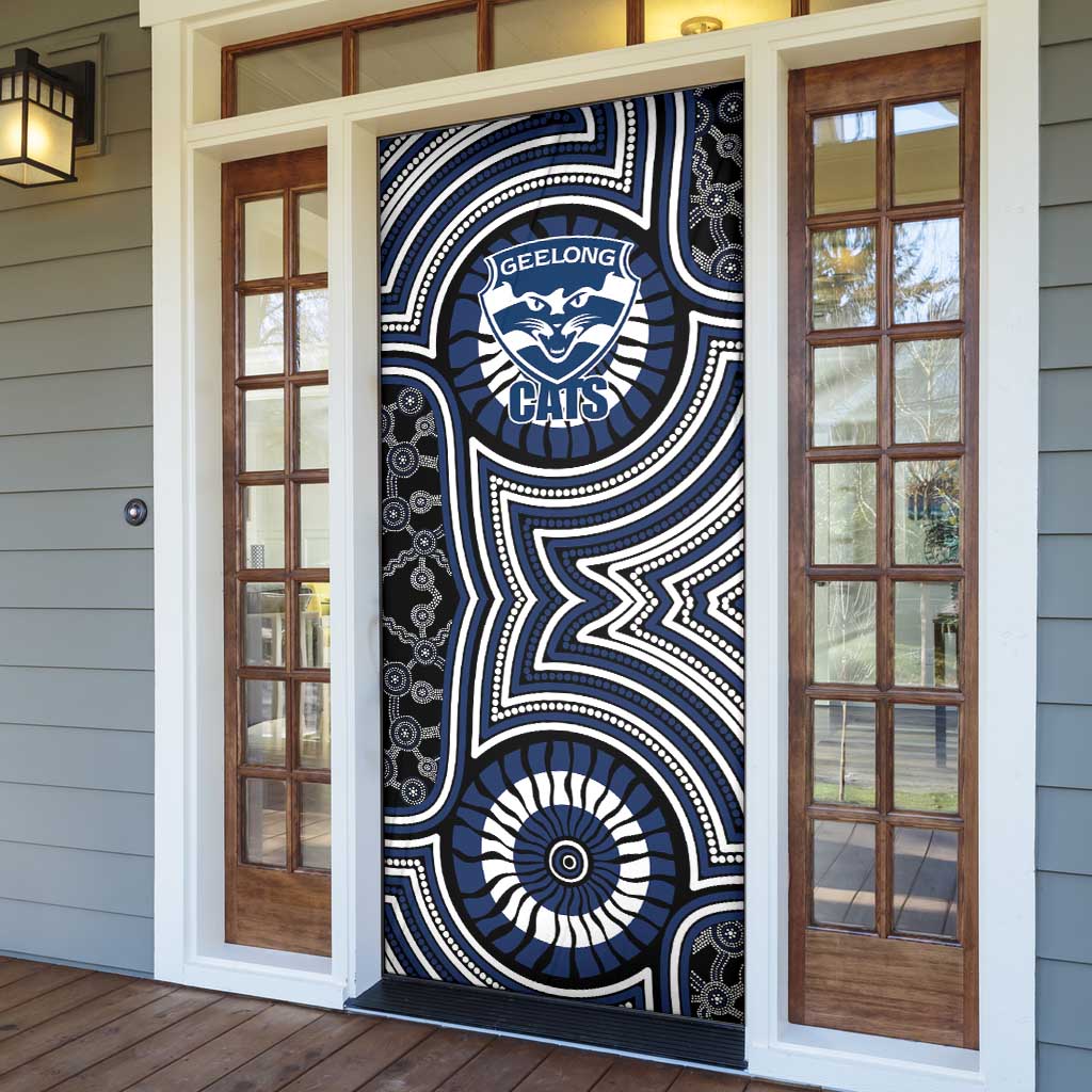 Geelong Cats Door Cover Indigenous Monochrome Dot Art Mascot Style