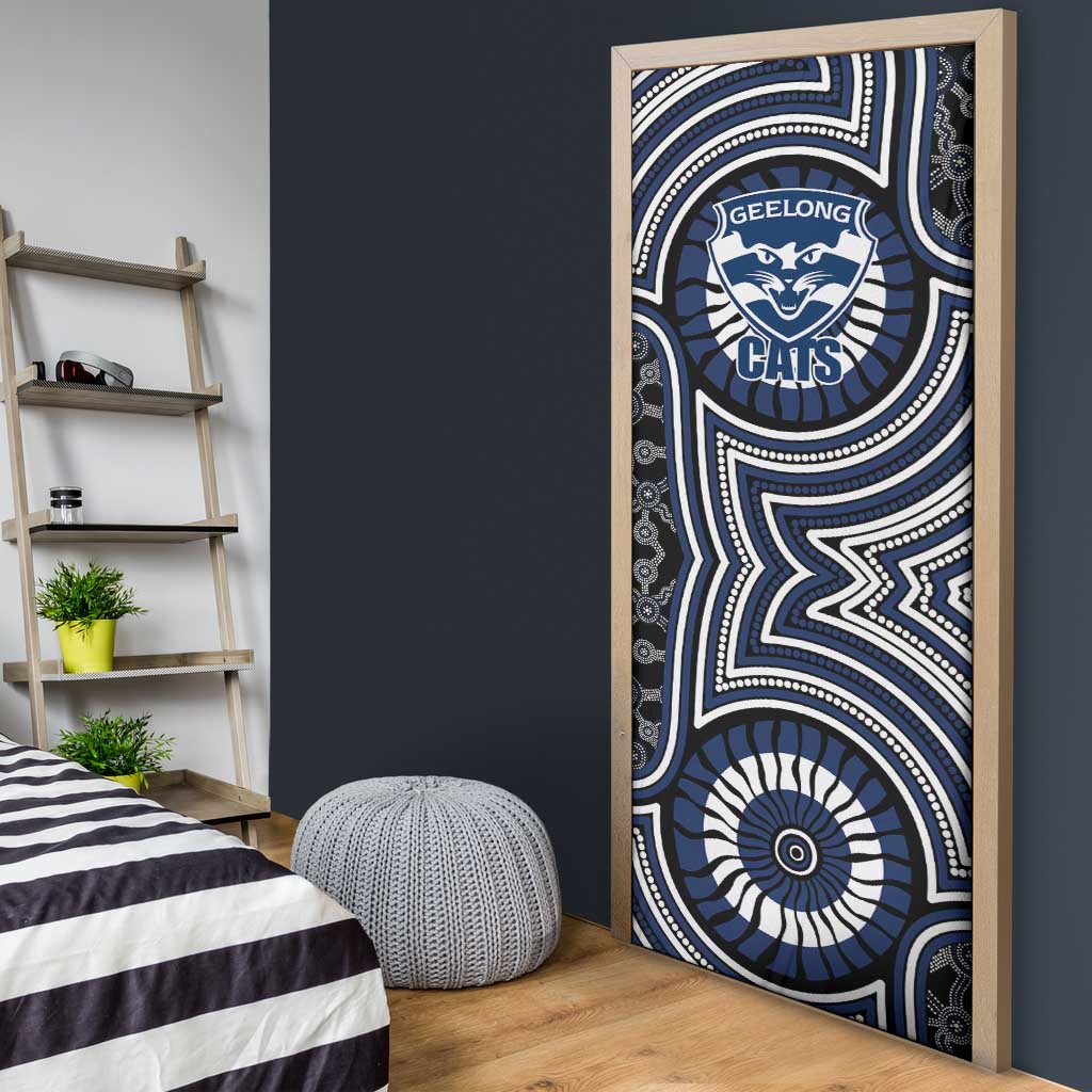 Geelong Cats Door Cover Indigenous Monochrome Dot Art Mascot Style