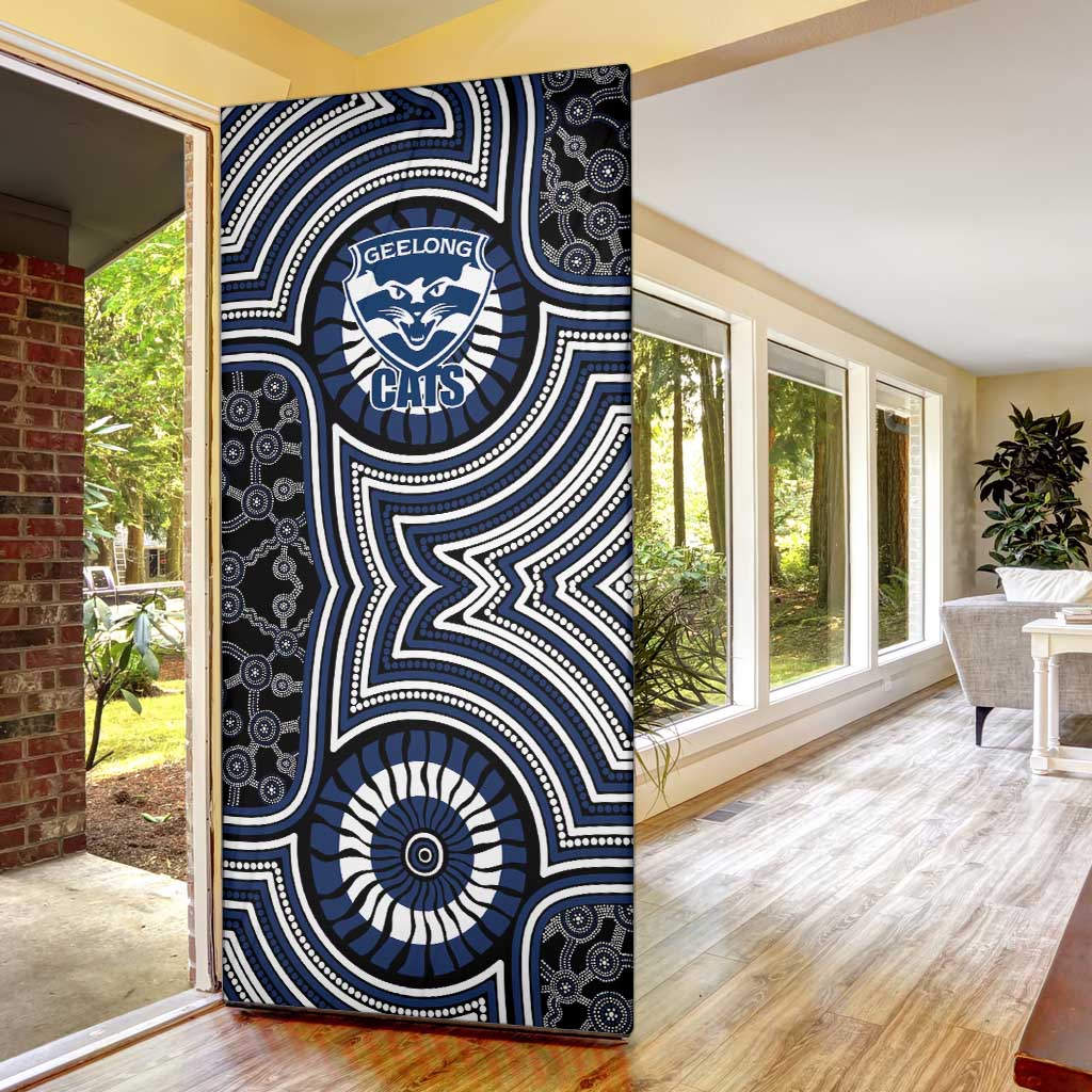 Geelong Cats Door Cover Indigenous Monochrome Dot Art Mascot Style