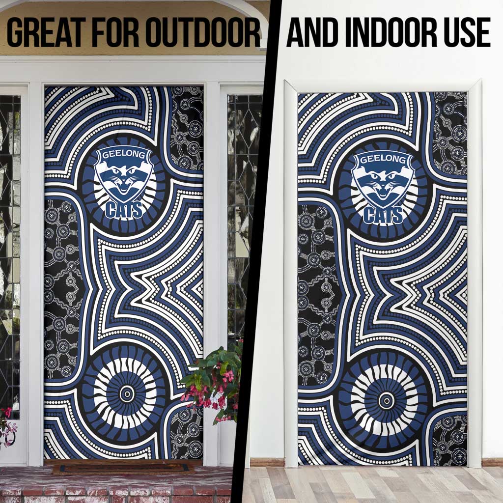Geelong Cats Door Cover Indigenous Monochrome Dot Art Mascot Style