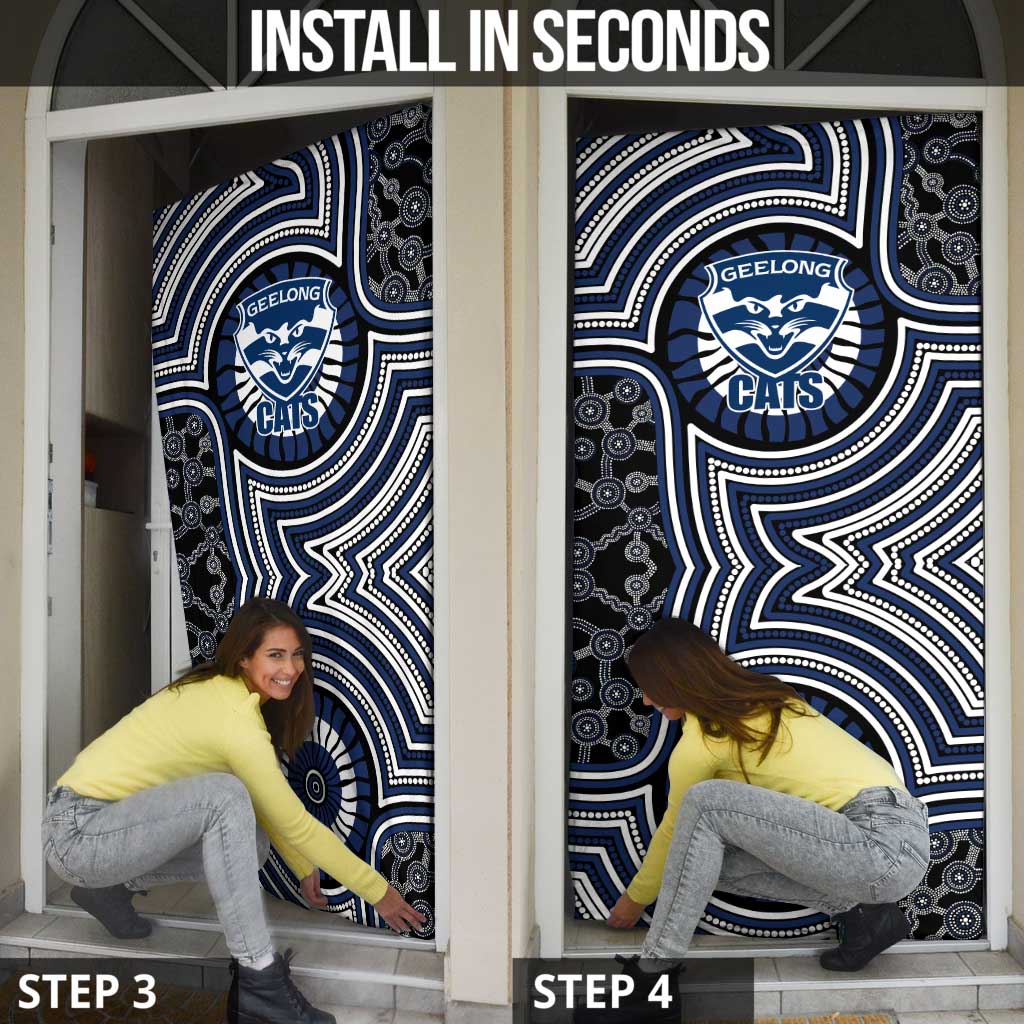Geelong Cats Door Cover Indigenous Monochrome Dot Art Mascot Style