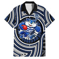 Geelong Cats Family Matching Long Sleeve Bodycon Dress and Hawaiian Shirt Indigenous Monochrome Dot Art Mascot Style