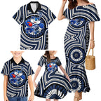 Geelong Cats Family Matching Mermaid Dress and Hawaiian Shirt Indigenous Monochrome Dot Art Mascot Style