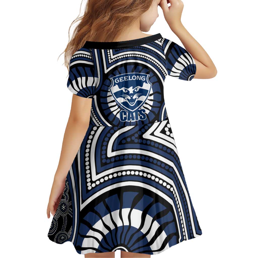 Geelong Cats Family Matching Off Shoulder Maxi Dress and Hawaiian Shirt Indigenous Monochrome Dot Art Mascot Style