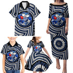 Geelong Cats Family Matching Puletasi and Hawaiian Shirt Indigenous Monochrome Dot Art Mascot Style