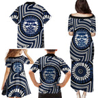 Geelong Cats Family Matching Puletasi and Hawaiian Shirt Indigenous Monochrome Dot Art Mascot Style