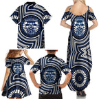 Geelong Cats Family Matching Summer Maxi Dress and Hawaiian Shirt Indigenous Monochrome Dot Art Mascot Style