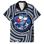 Geelong Cats Family Matching Summer Maxi Dress and Hawaiian Shirt Indigenous Monochrome Dot Art Mascot Style