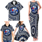Geelong Cats Family Matching Tank Maxi Dress and Hawaiian Shirt Indigenous Monochrome Dot Art Mascot Style