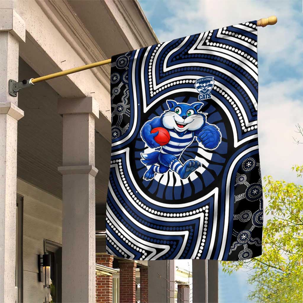Geelong Cats Garden Flag Indigenous Monochrome Dot Art Mascot Style