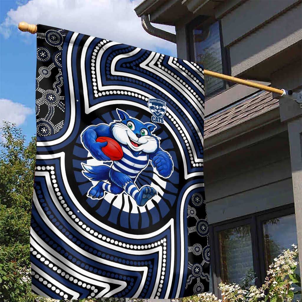 Geelong Cats Garden Flag Indigenous Monochrome Dot Art Mascot Style