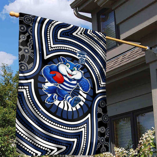 Geelong Cats Garden Flag Indigenous Monochrome Dot Art Mascot Style