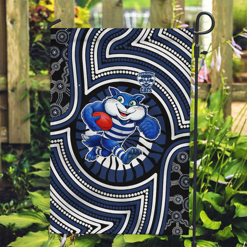 Geelong Cats Garden Flag Indigenous Monochrome Dot Art Mascot Style