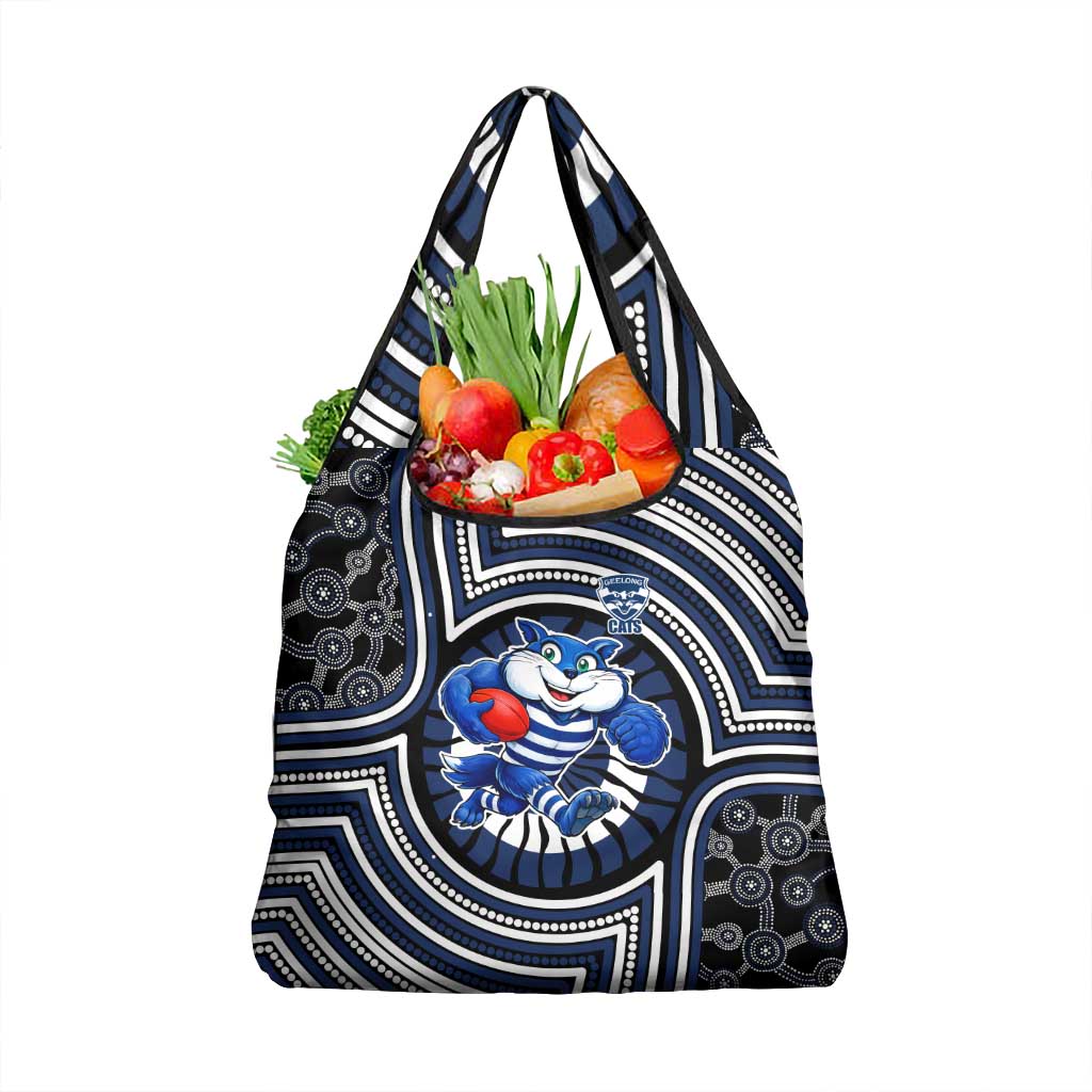 Geelong Cats Grocery Bag Indigenous Monochrome Dot Art Mascot Style