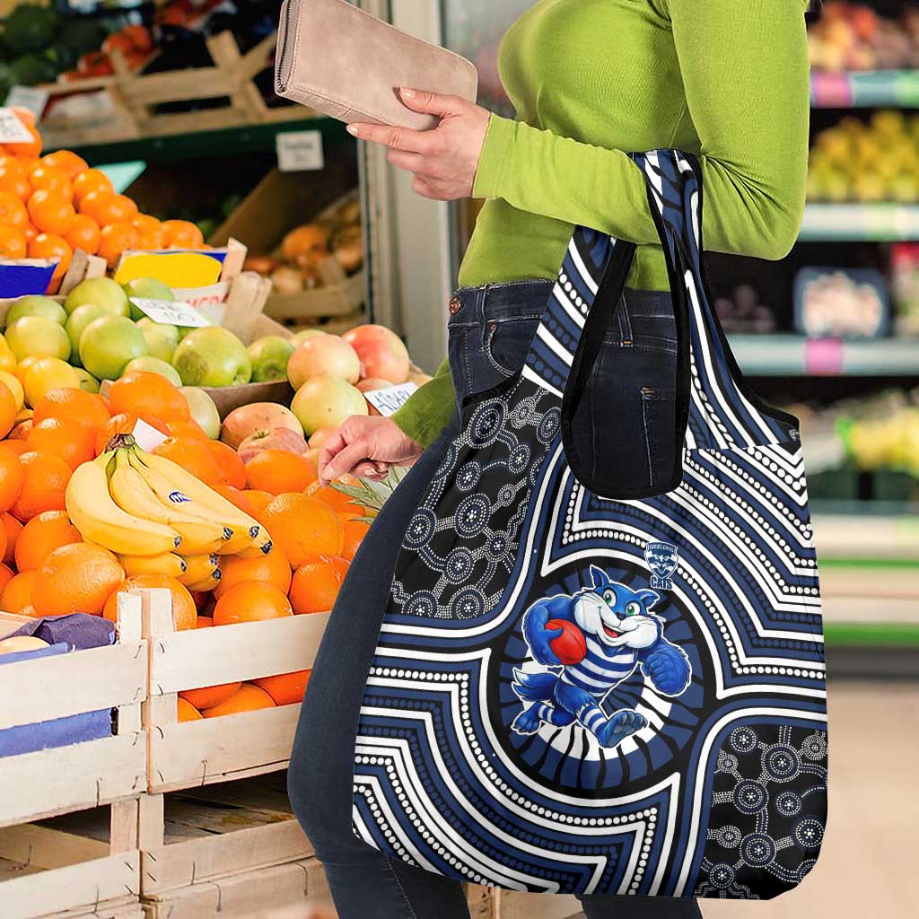 Geelong Cats Grocery Bag Indigenous Monochrome Dot Art Mascot Style