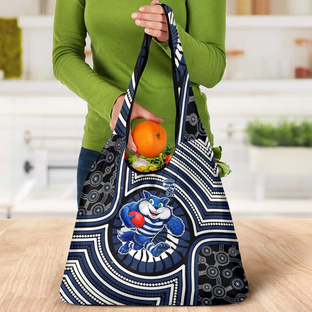 Geelong Cats Grocery Bag Indigenous Monochrome Dot Art Mascot Style