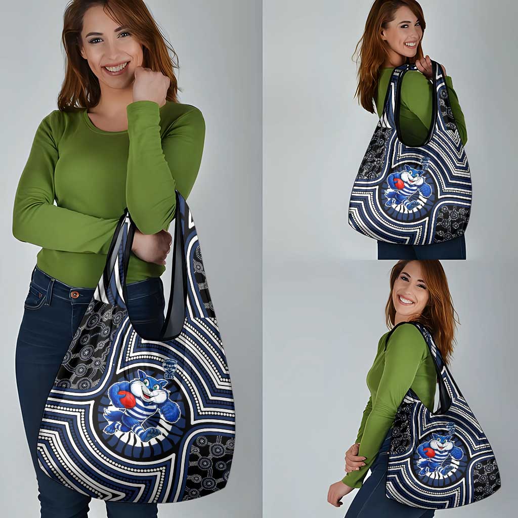 Geelong Cats Grocery Bag Indigenous Monochrome Dot Art Mascot Style