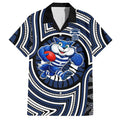 Geelong Cats Hawaiian Shirt Indigenous Monochrome Dot Art Mascot Style