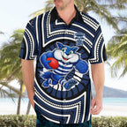 Geelong Cats Hawaiian Shirt Indigenous Monochrome Dot Art Mascot Style