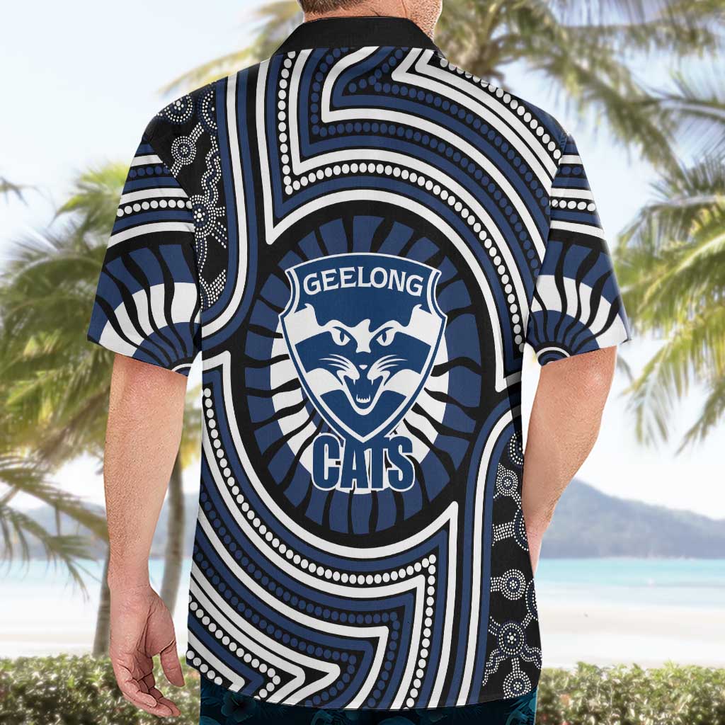 Geelong Cats Hawaiian Shirt Indigenous Monochrome Dot Art Mascot Style