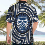 Geelong Cats Hawaiian Shirt Indigenous Monochrome Dot Art Mascot Style