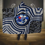 Geelong Cats Hooded Blanket Indigenous Monochrome Dot Art Mascot Style