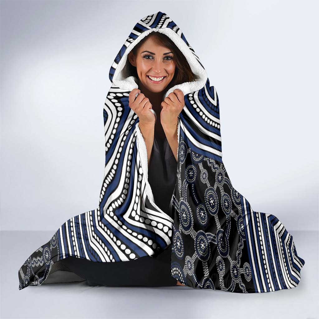 Geelong Cats Hooded Blanket Indigenous Monochrome Dot Art Mascot Style