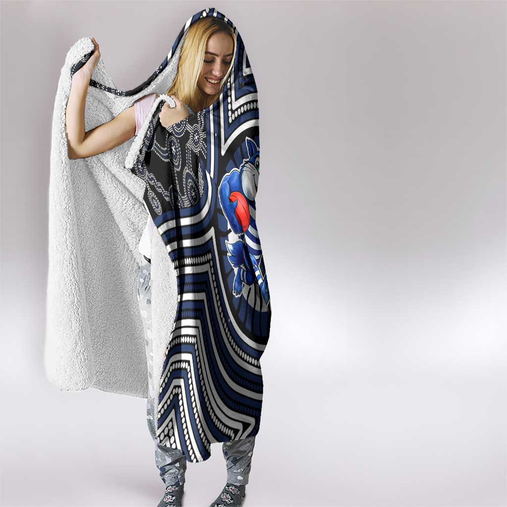 Geelong Cats Hooded Blanket Indigenous Monochrome Dot Art Mascot Style