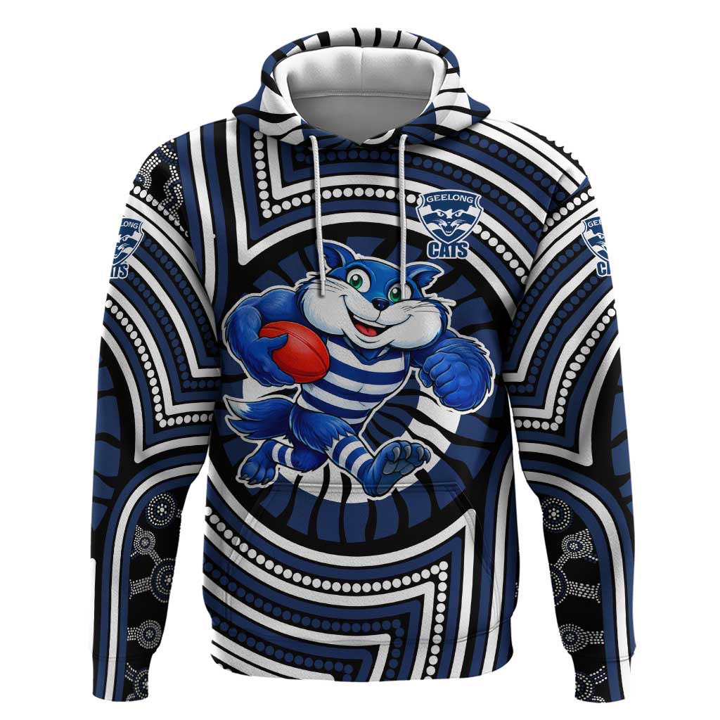 Geelong Cats Hoodie Indigenous Monochrome Dot Art Mascot Style