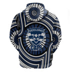 Geelong Cats Hoodie Indigenous Monochrome Dot Art Mascot Style
