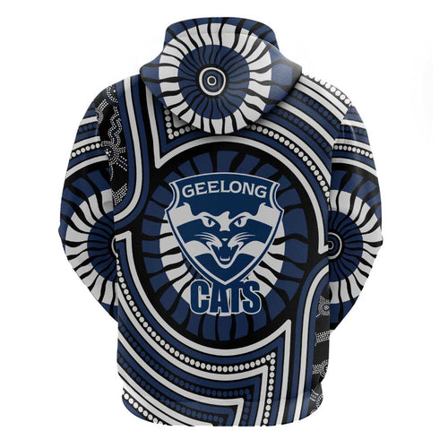 Geelong Cats Hoodie Indigenous Monochrome Dot Art Mascot Style