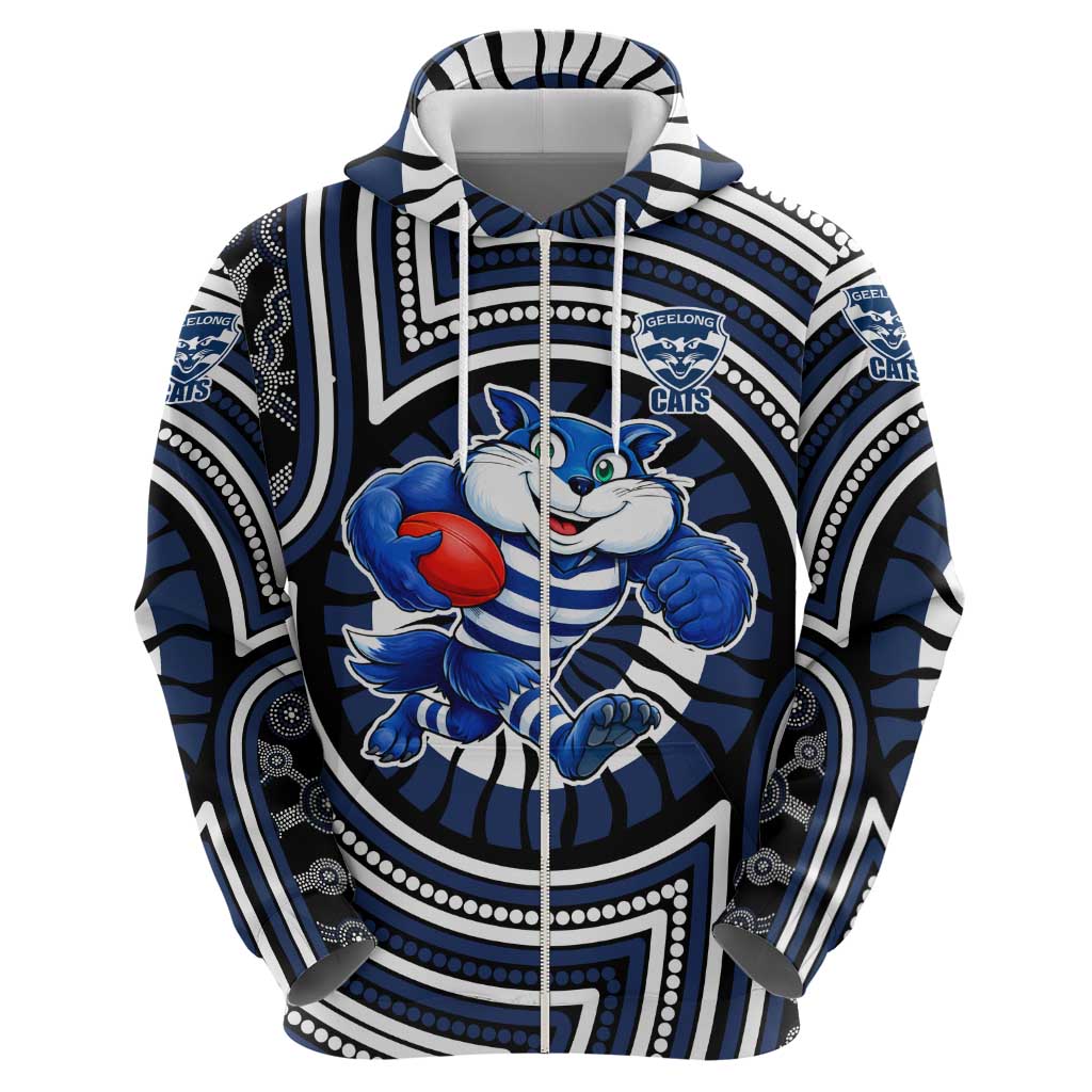 Geelong Cats Hoodie Indigenous Monochrome Dot Art Mascot Style