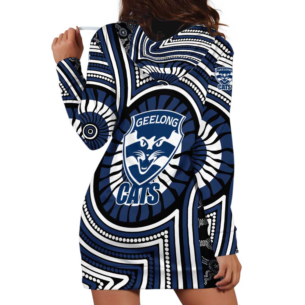 Geelong Cats Hoodie Dress Indigenous Monochrome Dot Art Mascot Style