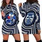 Geelong Cats Hoodie Dress Indigenous Monochrome Dot Art Mascot Style