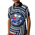 Geelong Cats Kid Polo Shirt Indigenous Monochrome Dot Art Mascot Style