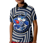 Geelong Cats Kid Polo Shirt Indigenous Monochrome Dot Art Mascot Style