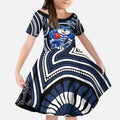 Geelong Cats Kid Short Sleeve Dress Indigenous Monochrome Dot Art Mascot Style