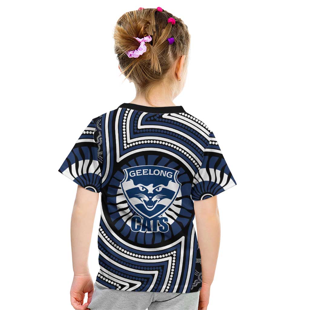 Geelong Cats Kid T Shirt Indigenous Monochrome Dot Art Mascot Style