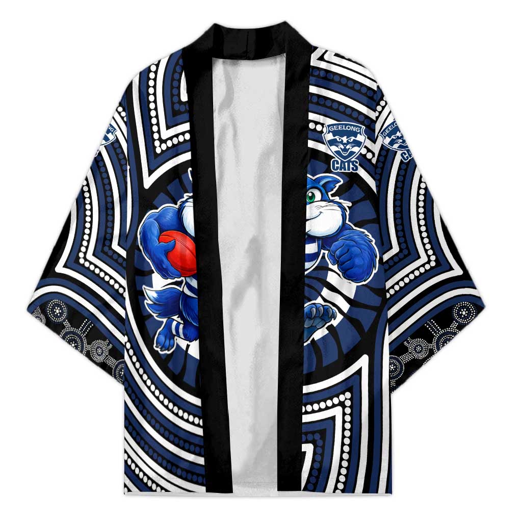 Geelong Cats Kimono Indigenous Monochrome Dot Art Mascot Style