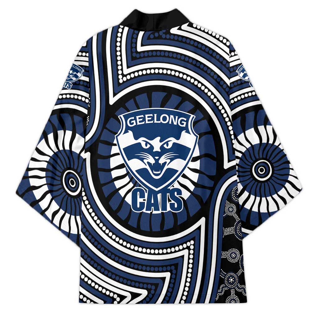 Geelong Cats Kimono Indigenous Monochrome Dot Art Mascot Style