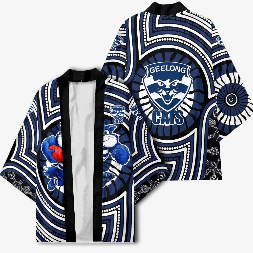 Geelong Cats Kimono Indigenous Monochrome Dot Art Mascot Style