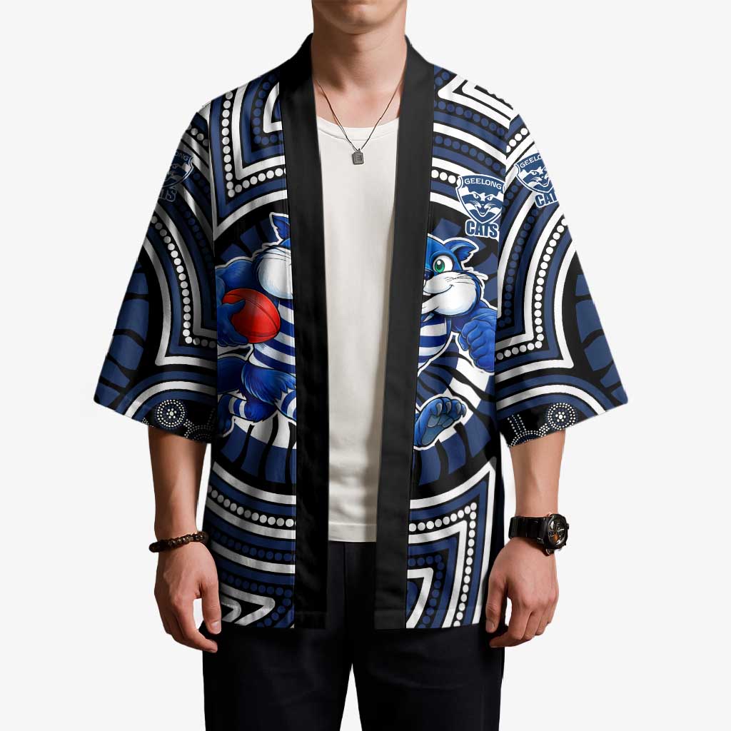 Geelong Cats Kimono Indigenous Monochrome Dot Art Mascot Style