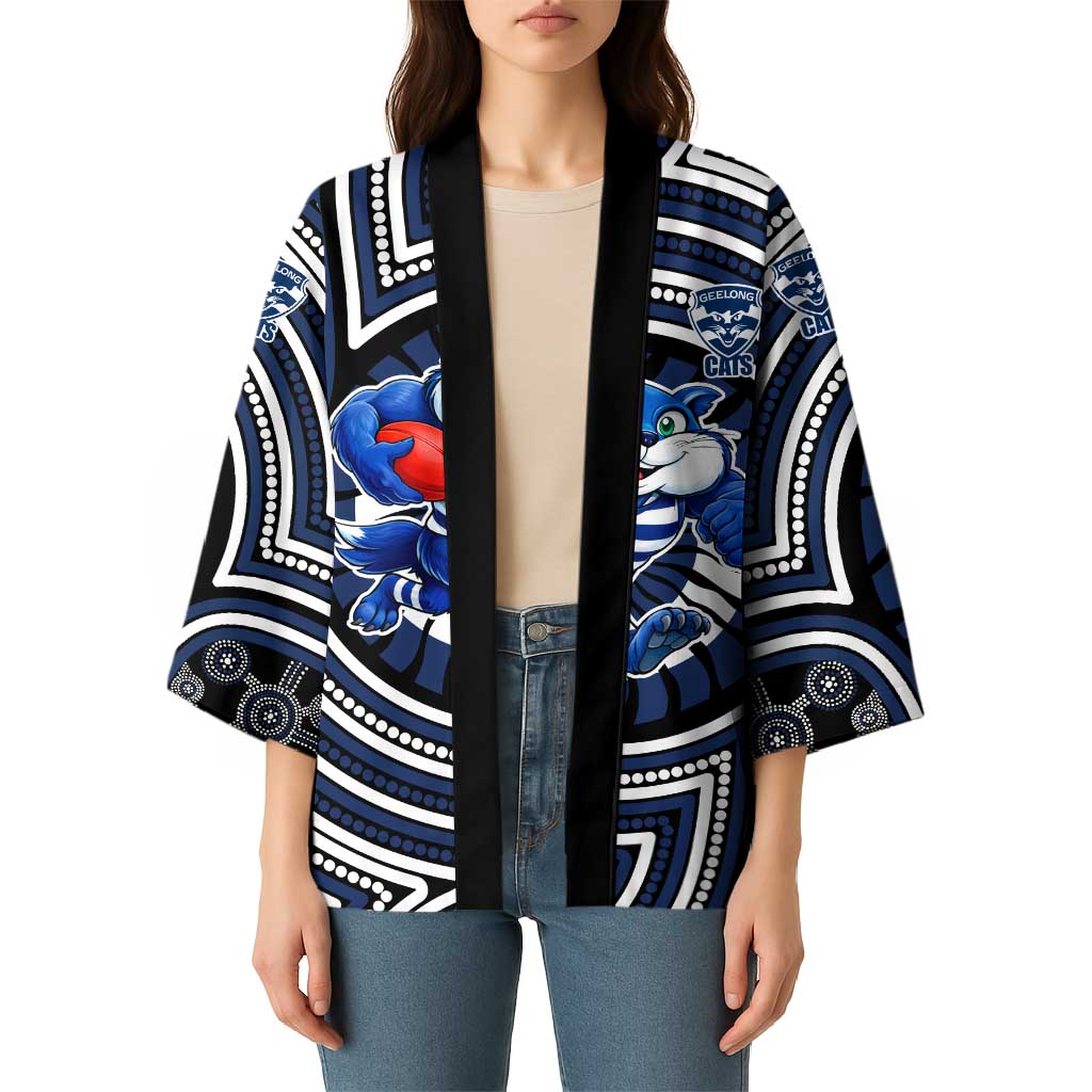 Geelong Cats Kimono Indigenous Monochrome Dot Art Mascot Style