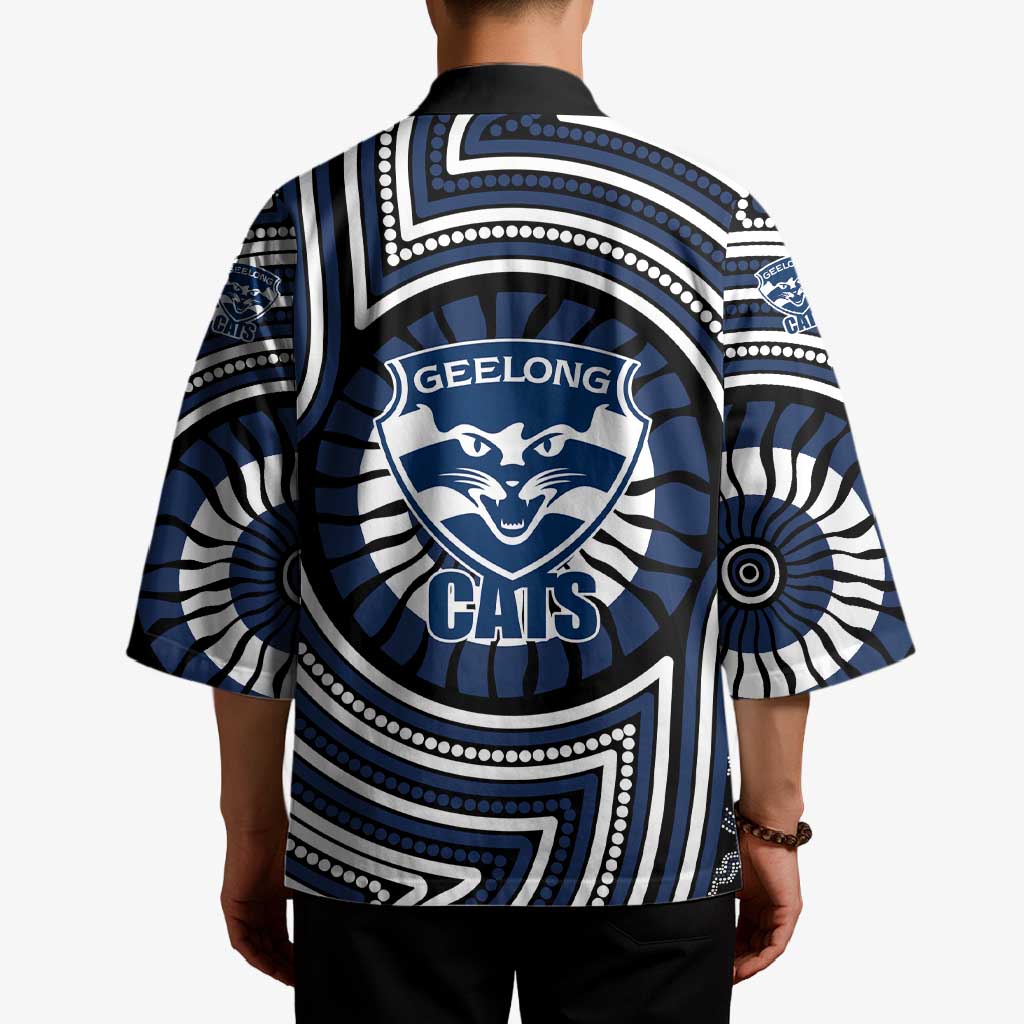 Geelong Cats Kimono Indigenous Monochrome Dot Art Mascot Style