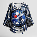 Geelong Cats Kimono Sleeve Blouse Indigenous Monochrome Dot Art Mascot Style