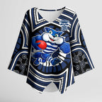 Geelong Cats Kimono Sleeve Blouse Indigenous Monochrome Dot Art Mascot Style