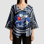 Geelong Cats Kimono Sleeve Blouse Indigenous Monochrome Dot Art Mascot Style
