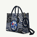 Geelong Cats Leather Bag Indigenous Monochrome Dot Art Mascot Style
