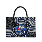 Geelong Cats Leather Bag Indigenous Monochrome Dot Art Mascot Style