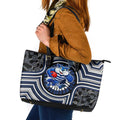 Geelong Cats Leather Tote Bag Indigenous Monochrome Dot Art Mascot Style